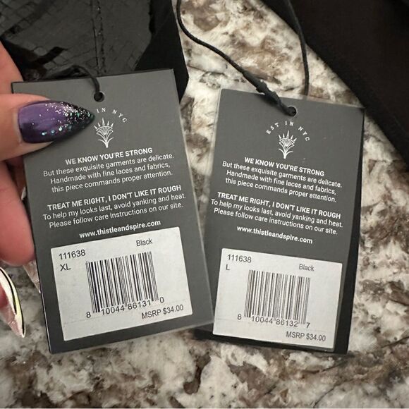 NWT Thistle & Spire chamber faux leather buckle logo thong bondage lingerie - Picture 6 of 6